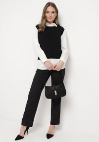 Born2be - Czarna Kamizelka z Prążkowanej Dzianiny z Klasyczną Koszulą Verisande. Okazja: na co dzień. Kolor: czarny. Materiał: prążkowany, dzianina. Styl: klasyczny #6