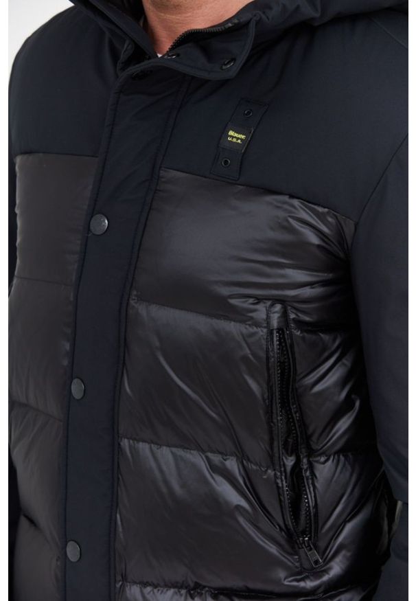 Blauer USA - BLAUER Czarna puchowa kurtka męska z kapturem EDUARDO, Rozmiar 3XL. Typ kołnierza: kaptur. Kolor: czarny. Materiał: puch