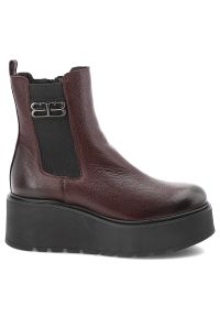 Bordowe Botki Armodo Eleganckie Obuwie Damskie Na Koturnie. Kolor: czerwony. Materiał: skóra. Wzór: aplikacja. Sezon: zima, jesień. Obcas: na koturnie. Styl: elegancki #5