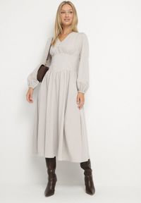 Born2be - Jasnobeżowa Sukienka z Wiskozą z Gorsetową Talią i Bufiastymi Rękawami Aniste. Okazja: na co dzień. Typ kołnierza: dekolt gorset. Kolor: beżowy. Materiał: wiskoza. Typ sukienki: gorsetowe. Styl: wizytowy, sportowy, casual, elegancki #7