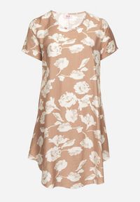 Born2be - Ciemnobeżowa Pudełkowa Wiskozowa Sukienka ze Wzorem Kwiatów Aranessa. Okazja: na co dzień. Kolor: beżowy. Materiał: wiskoza. Wzór: kwiaty. Typ sukienki: proste. Styl: klasyczny, casual, elegancki, boho #3