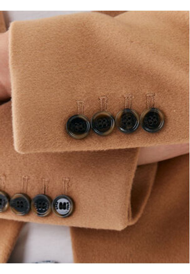BOSS - Boss Płaszcz wełniany Catara 50501019 Beżowy Slim Fit. Kolor: beżowy. Materiał: wełna
