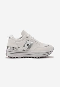 Born2be - Białe Sneakersy na Platformie z Ozdobnymi Wstawkami Nabba. Okazja: na co dzień. Kolor: biały. Obcas: na platformie #2