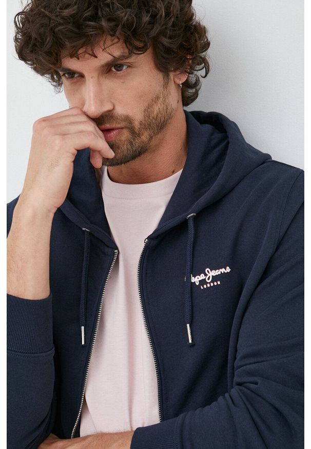 Pepe Jeans bluza bawełniana Edward męska kolor granatowy z kapturem z nadrukiem. Okazja: na co dzień. Typ kołnierza: kaptur. Kolor: niebieski. Materiał: bawełna. Wzór: nadruk. Styl: casual