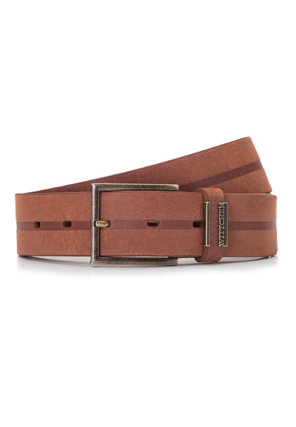 Wittchen - Męski pasek z nubuku z tłoczoną linią. Kolor: brązowy. Materiał: nubuk, skóra. Styl: elegancki, casual