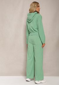 Renee - Zielony Sztruksowy Komplet Dresowy Luźne Spodnie i Rozpinana Bluza z Kapturem Compia. Kolor: zielony. Materiał: sztruks, dresówka