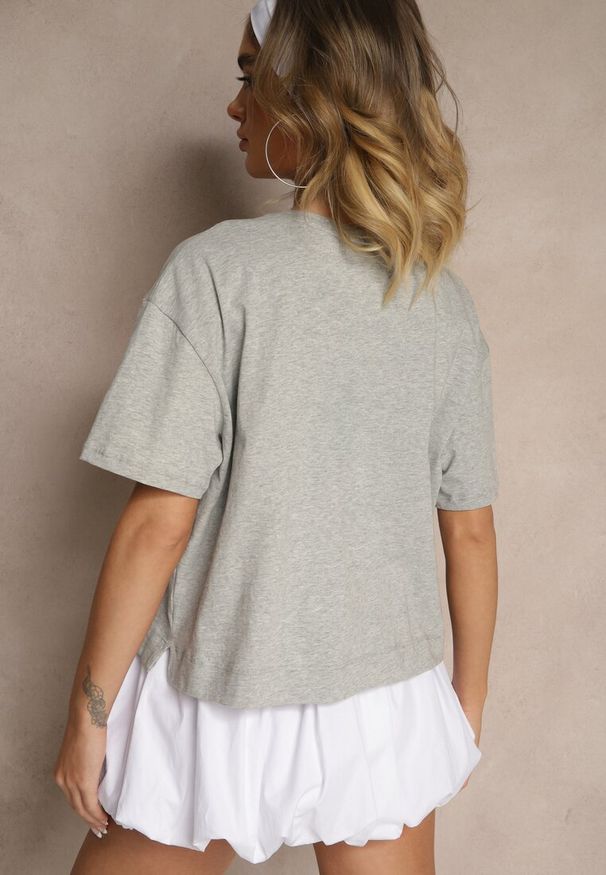 Renee - Szary T-shirt z Bawełny z Cyrkoniami Fadeola. Okazja: na co dzień. Kolor: szary. Materiał: bawełna. Styl: klasyczny, elegancki, casual