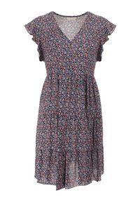 Born2be - Granatowa Sukienka Diomanassa. Typ kołnierza: dekolt w serek. Kolor: niebieski. Materiał: tkanina. Wzór: kwiaty, nadruk. Sezon: wiosna, lato. Długość: mini #3