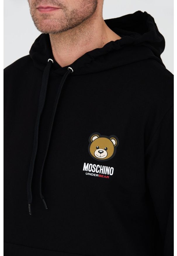 MOSCHINO Czarna męska bluza z kapturem, Rozmiar S. Typ kołnierza: kaptur. Kolor: czarny