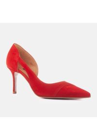 Marco Shoes Szpilki Martini czerwone. Kolor: czerwony. Materiał: zamsz. Obcas: na szpilce #5