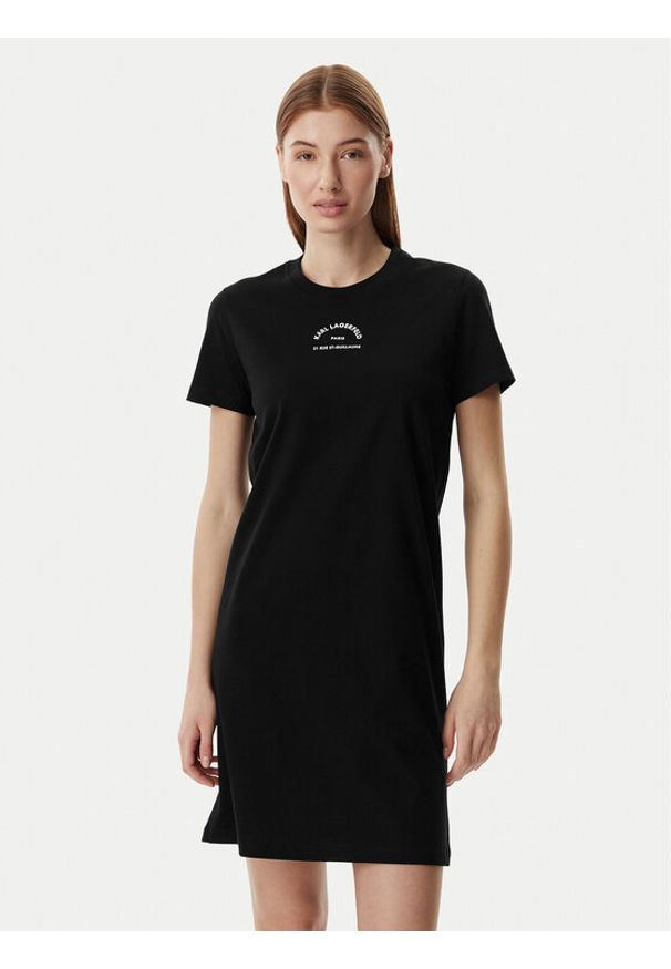 Karl Lagerfeld - KARL LAGERFELD Sukienka codzienna B2W13071 Czarny Regular Fit. Okazja: na co dzień. Typ kołnierza: dekolt w karo. Kolor: czarny. Materiał: bawełna. Typ sukienki: proste. Styl: casual