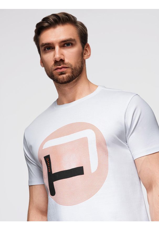 Ombre Clothing - T-shirt męski z dużym nadrukiem – biały V1 - Rozmiar: M. Kolor: biały. Materiał: dzianina, bawełna. Wzór: nadruk. Styl: sportowy, klasyczny