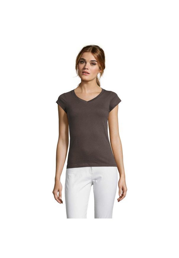 SOL'S - Koszulka Damska Z Dekoltem Moon V. Kolor: szary. Sport: turystyka piesza