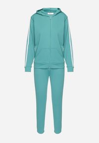 Born2be - Miętowy Komplet Dresowy Spodnie i Rozpinana Bluza z Kapturem Odovisa. Kolor: zielony. Materiał: dresówka. Sport: turystyka piesza