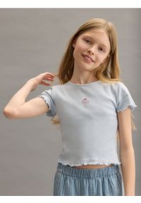 Reserved - Prążkowany t-shirt z aplikacją - jasnoniebieski. Kolor: niebieski. Materiał: prążkowany. Wzór: aplikacja