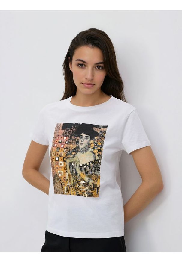 Reserved - Bawełniany t-shirt z nadrukiem - biały. Kolor: biały. Materiał: bawełna. Wzór: nadruk