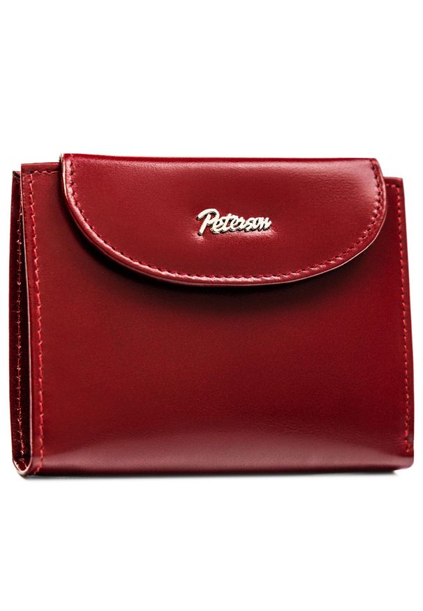 Czerwony, skórzany portfel damski z systemem RFID, zamykany zatrzaskiem - Peterson. Kolor: czerwony. Materiał: skóra