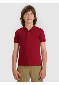 4f - 4F Koszulka polo regular chłopięca - czerwona 158 (12-13 lat). Typ kołnierza: polo. Kolor: czerwony. Materiał: dzianina. Wzór: ze splotem. Sezon: lato. Styl: klasyczny, sportowy #1