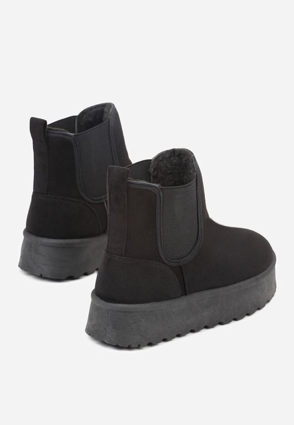 Renee - Czarne Śniegowce na Platformie Typu Sztyblety Ahelina. Okazja: na co dzień. Kolor: czarny. Materiał: jeans. Obcas: na platformie. Styl: casual