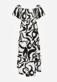 Born2be - Czarna Wiskozowa Sukienka z Bufiastymi Rękawami w Abstrakcyjny Wzór Tibee. Okazja: na co dzień. Kolor: czarny. Materiał: wiskoza. Wzór: nadruk. Typ sukienki: proste. Styl: wakacyjny, casual, elegancki #4