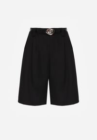 Born2be - Czarne Szorty z Wysokim Stanem Bermudy z Paskiem Haidis. Okazja: na co dzień. Stan: podwyższony. Kolor: czarny. Materiał: materiał. Styl: casual #4