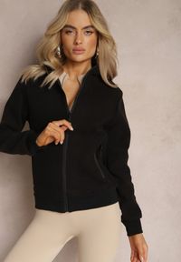 Renee - Czarna Polarowa Bluza Zasuwana z Kołnierzem Incala. Kolor: czarny. Materiał: polar. Styl: sportowy