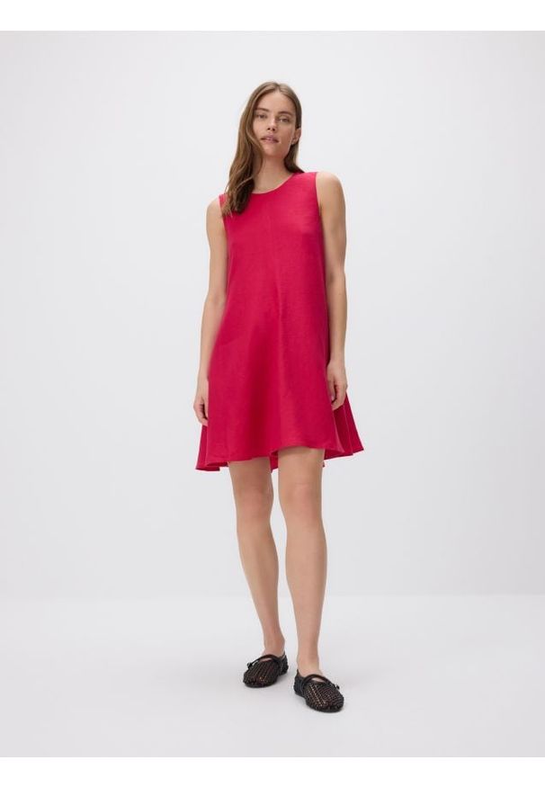 Reserved - Lniana sukienka mini - fuksja. Kolor: różowy. Materiał: len. Długość: mini