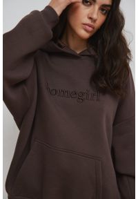 Marsala - Bluza typu oversize z HAFTEM w kolorze BROWN - EVANS SATIN. Typ kołnierza: kaptur. Materiał: dzianina, wiskoza, dresówka, poliester, jeans, bawełna. Wzór: haft #1