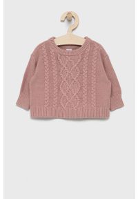 GAP Sweter bawełniany dziecięcy kolor różowy. Kolor: różowy. Materiał: bawełna. Wzór: ze splotem