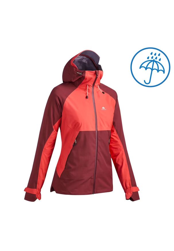 quechua - Kurtka turystyczna damska Quechua MH500 wodoodporna. Kolor: czerwony, brązowy, wielokolorowy. Materiał: tkanina, elastan, materiał. Sport: turystyka piesza, wspinaczka