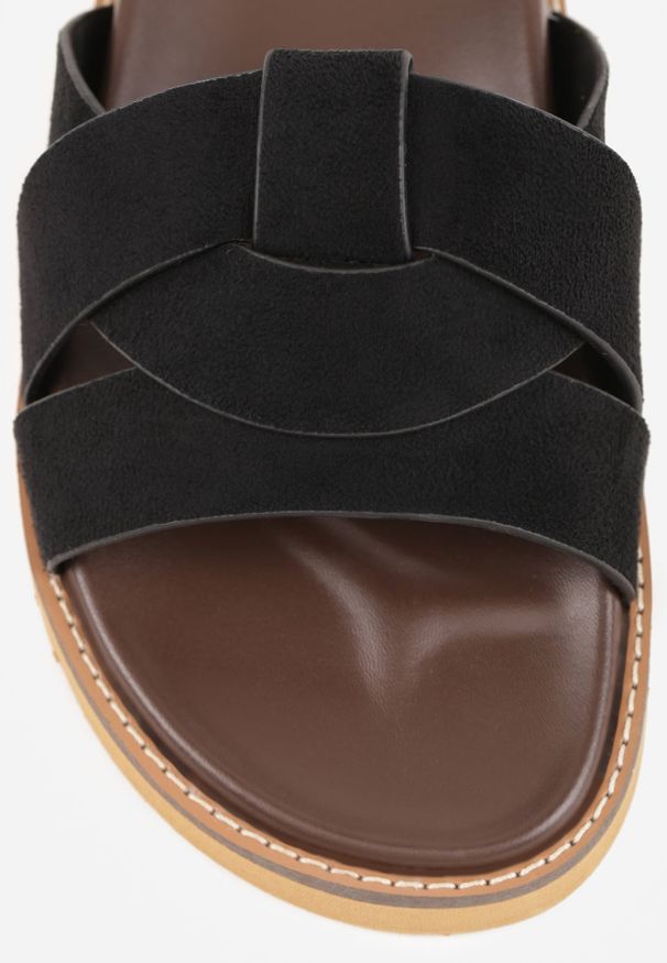 Renee - Czarne Klapki VICES z Geometryczną Cholewką Lorazeiros. Okazja: na co dzień. Kolor: czarny. Materiał: jeans. Wzór: geometria. Sezon: lato. Obcas: na płaskiej podeszwie. Styl: casual