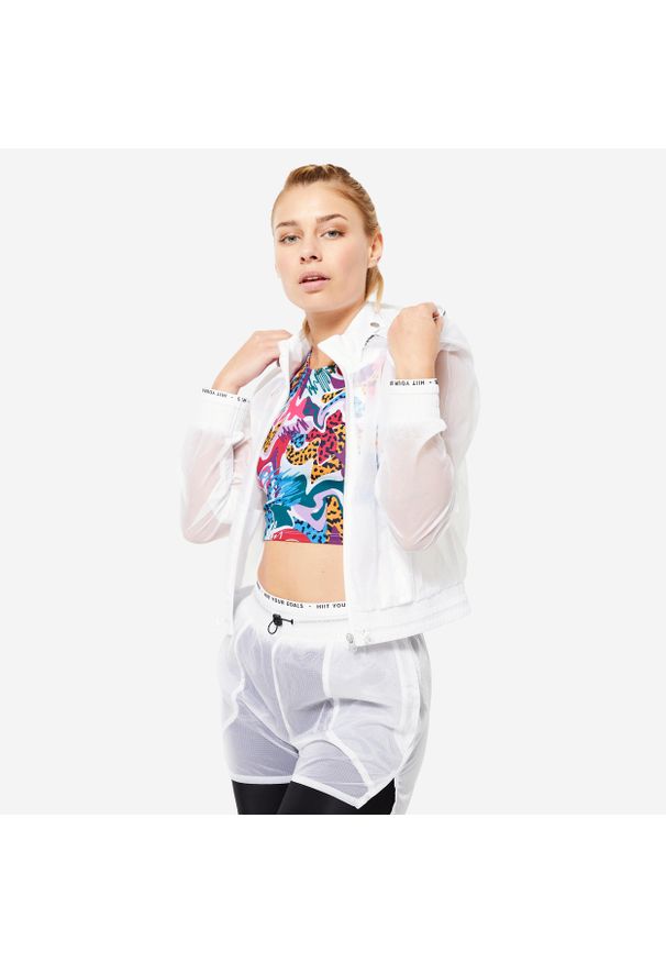 DOMYOS - Bluza na zamek damska Domyos fitness. Materiał: poliamid, materiał. Długość: krótkie. Sport: fitness