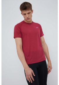 Under Armour t-shirt do biegania Streaker kolor czerwony. Kolor: czerwony. Materiał: skóra, materiał. Długość rękawa: raglanowy rękaw. Wzór: gładki #5
