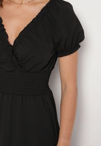 Born2be - Czarna Sukienka Ozdobiona Bufkami Dolinossa. Okazja: na co dzień. Kolor: czarny. Wzór: aplikacja. Sezon: lato. Styl: casual #3