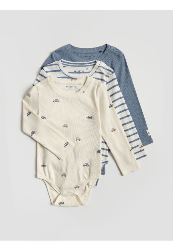 Reserved - Bawełniane body 3 pack - niebieski. Kolor: niebieski. Materiał: bawełna