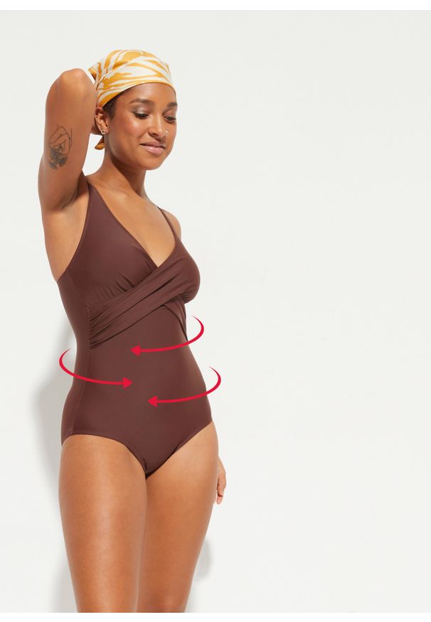 bonprix - Kostium kąpielowy shape, średni stopień modelowania sylwetki. Kolor: brązowy. Materiał: materiał