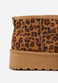 Born2be - Panterkowe Krótkie Śniegowce na Platformie Lysindra. Materiał: wełna, zamsz, jeans, futro. Sezon: zima. Obcas: na platformie. Styl: elegancki, klasyczny #4