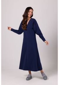 MOE - Długa Sukienka z Podwójnym Dekoltem V - Niebieska. Kolor: niebieski. Materiał: elastan, bawełna. Długość: maxi