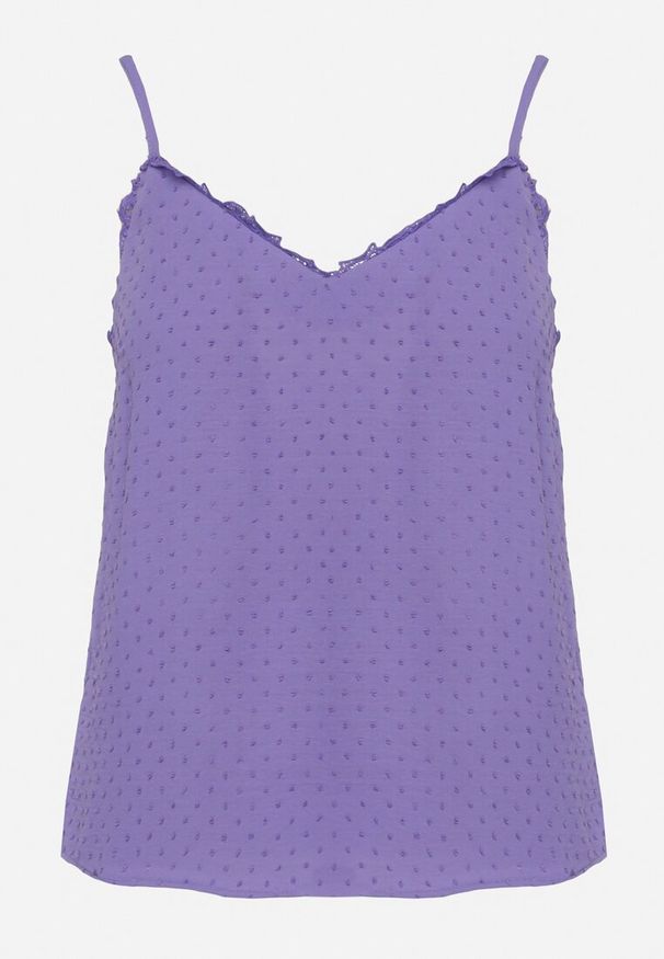 Born2be - Fioletowy Top na Ramiączkach z Koronką Cesha. Kolor: niebieski. Materiał: koronka. Długość rękawa: na ramiączkach. Wzór: koronka