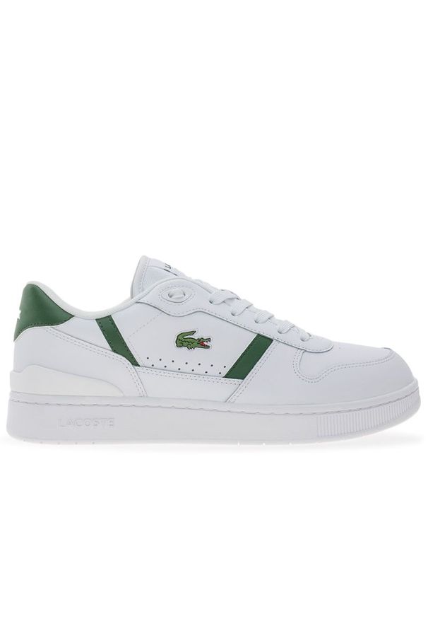 Buty Lacoste T-Clip 224 2 SMA 748SMA0031-1R5 - białe. Okazja: na co dzień. Zapięcie: sznurówki. Kolor: biały. Materiał: guma, skóra. Wzór: aplikacja