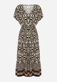 Born2be - Czarno-Beżowa Bawełniana Sukienka z Dekoltem w Serek Zapinana na Guziki z Gumką w Pasie Kelea. Okazja: na co dzień. Typ kołnierza: dekolt w serek. Kolor: czarny. Materiał: bawełna. Typ sukienki: proste. Styl: wizytowy, casual, klasyczny, elegancki #4