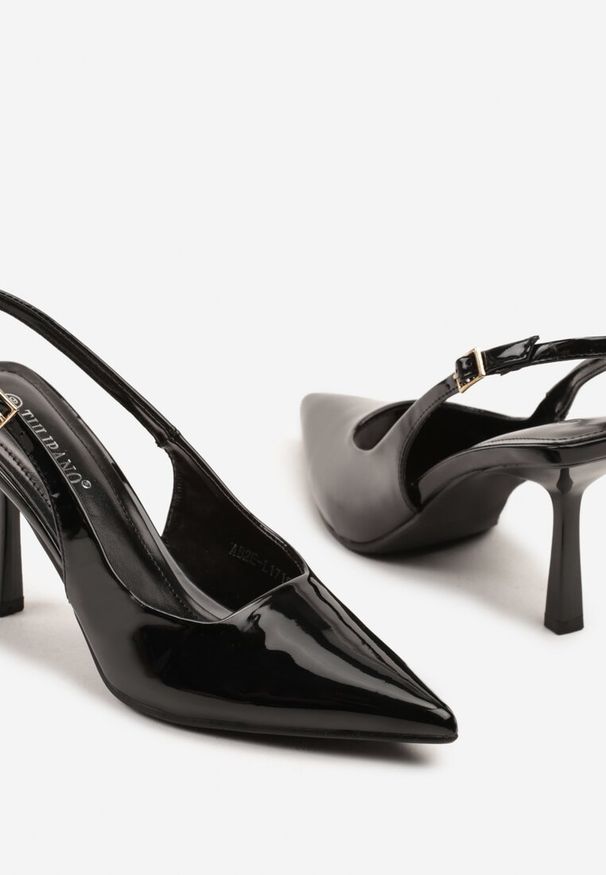 Renee - Czarne Sandały Lakierowane na Szpilce Typu Slingback Orreme. Okazja: na co dzień, na spotkanie biznesowe. Zapięcie: sprzączka. Kolor: czarny. Materiał: lakier. Obcas: na szpilce. Styl: biznesowy, elegancki, casual