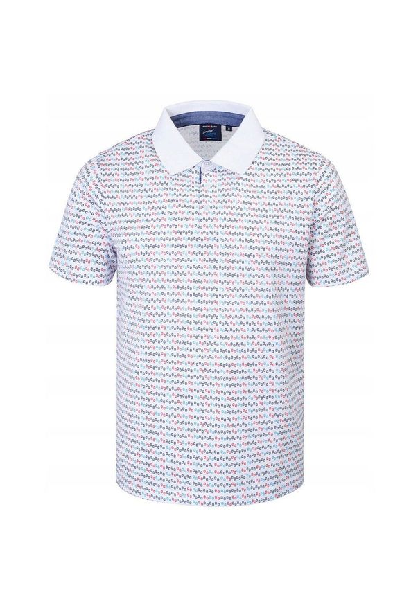 Koszulka Polo - Męska - Pako Jeans - Biała w Drobny Wzór. Okazja: na co dzień. Typ kołnierza: polo. Kolor: biały. Materiał: bawełna. Styl: casual