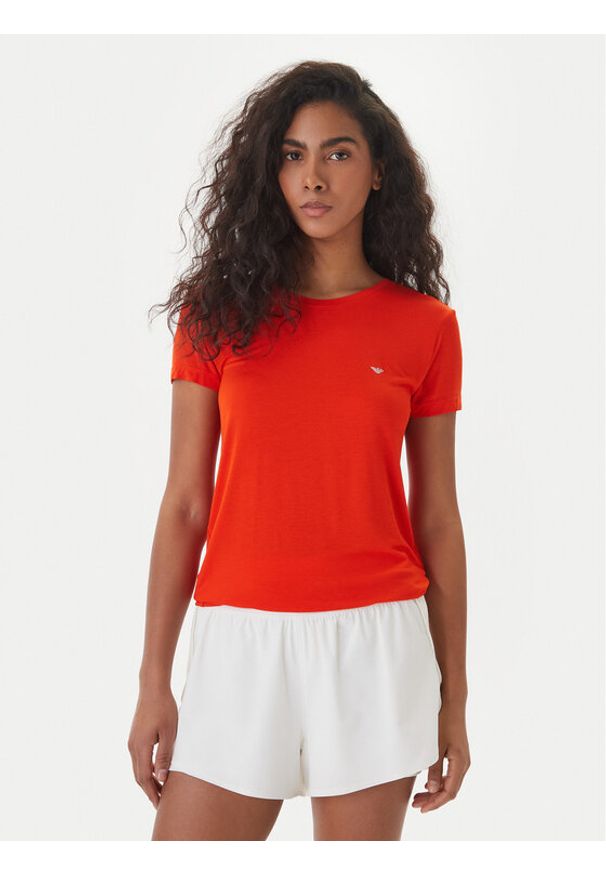 Emporio Armani T-Shirt EW000408 AF19024 U5029 Koralowy Regular Fit. Kolor: pomarańczowy. Materiał: bawełna