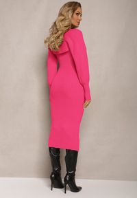 Renee - Fuksjowa Sukienka Midi z Prążkowanego Materiału z Bolerkiem i Bufiastymi Rękawami Divanoir. Kolor: różowy. Materiał: materiał, prążkowany. Długość: midi #2
