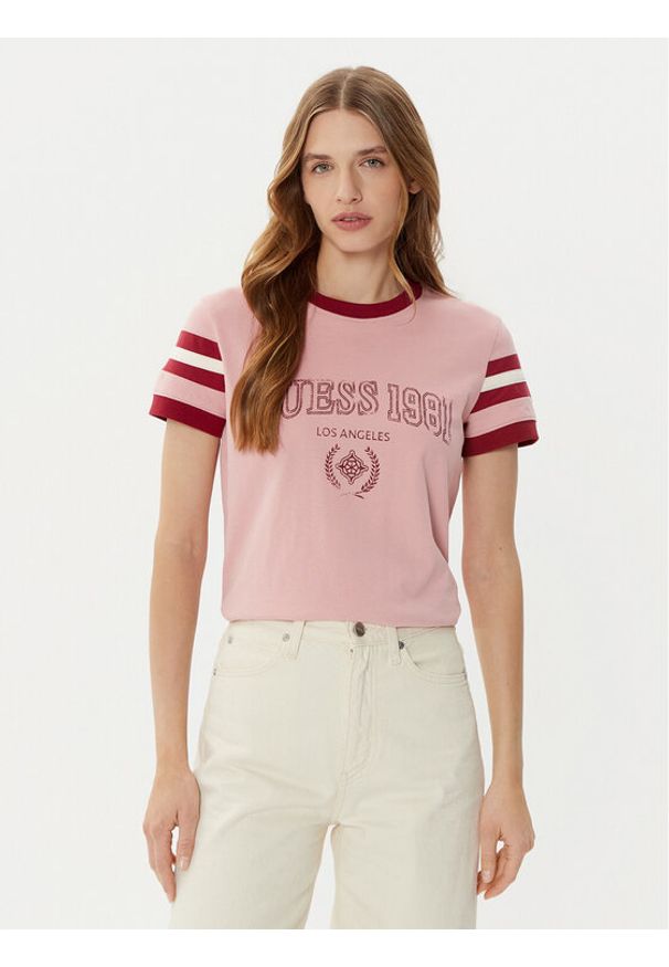 Guess T-Shirt V5RI00 KA260 Różowy Regular Fit. Kolor: różowy. Materiał: bawełna