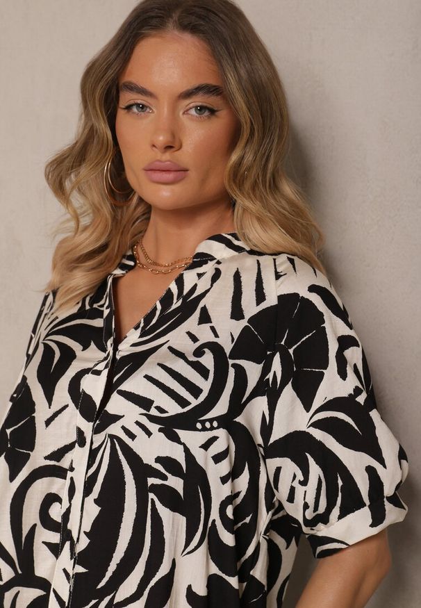 Renee - Czarna Rozkloszowana Sukienka z Wiskozy Ozdobiona Falbaną Filesenia. Kolor: czarny. Materiał: wiskoza. Wzór: aplikacja. Styl: elegancki