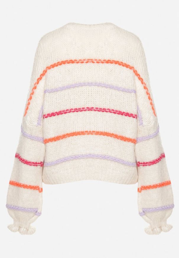 Born2be - Jasnobeżowy Sweter Przeplatany Kolorowymi Nitkami z Domieszką Wełny Romirya. Okazja: na co dzień. Kolor: beżowy. Materiał: wełna. Długość: długie. Wzór: kolorowy. Styl: casual