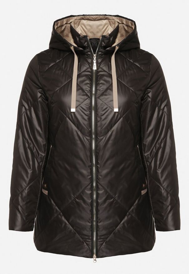 Born2be - Czarna Kurtka z Odpinanym Kapturem i Ozdobnym Pikowaniem Xalseli. Okazja: na co dzień, na spacer. Kolekcja: plus size. Kolor: czarny. Materiał: jeans. Styl: klasyczny, casual, elegancki