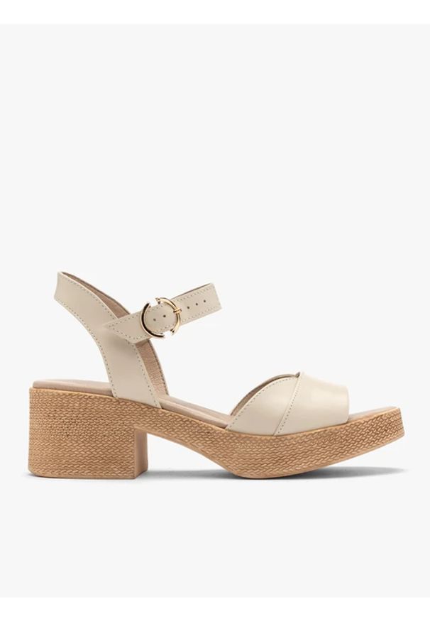 Ryłko - Kremowe sandały na masywnej platformie. Nosek buta: otwarty. Kolor: beżowy. Materiał: skóra. Obcas: na platformie. Styl: street